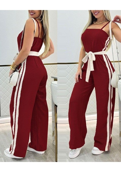 Kadın Ip Askılı Straplez Belden Kuşaklı Viskon Iki Iplik Tulum