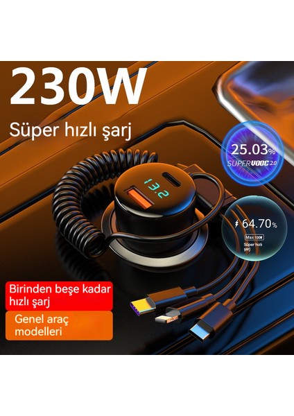 Araba Hızlı Şarj Birden Üç Çok Fonksiyonlu 200W Araba Şarj Cihazı (Yurt Dışından) fiyatları