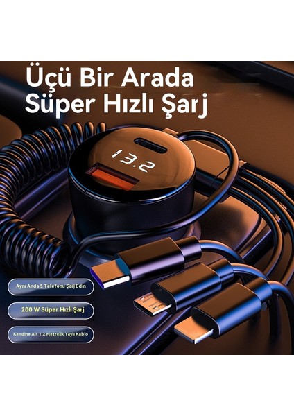 Araba Hızlı Şarj Birden Üç Çok Fonksiyonlu 200W Araba Şarj Cihazı (Yurt Dışından) modelleri