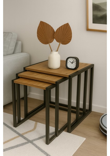 Clevernest 3lü Zigon Sehpa Ahsap ve Metal - Çam Rengi fiyatları