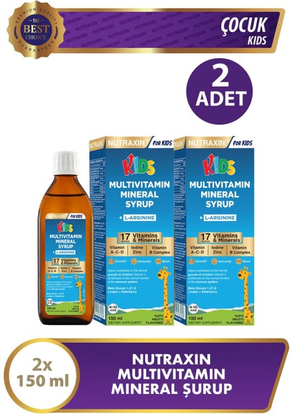 Nutraxin Kids Multivitamin Mineral Şurup 150 ml 2 Adet