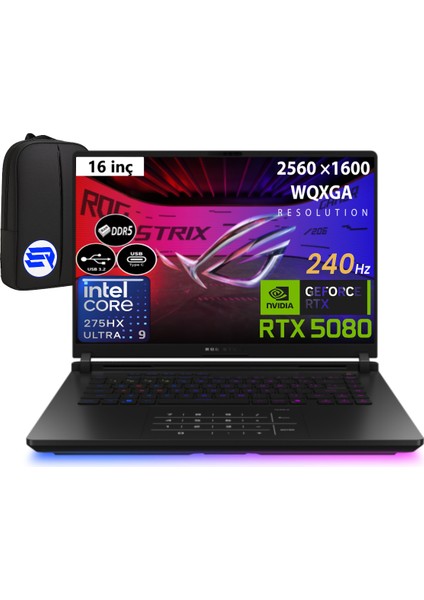 Rog Strıx G16 G635LW-RW138EP6 Intel Core Ultra 9-275HX 32GB 4tb 16GB RTX5080 16" 2.5k Wqxga 240HZ WIN11 Pro + Elektropasaj Çanta