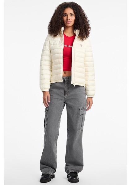 Kadın Gj Hooded Puffer Mont - Krem fırsatları