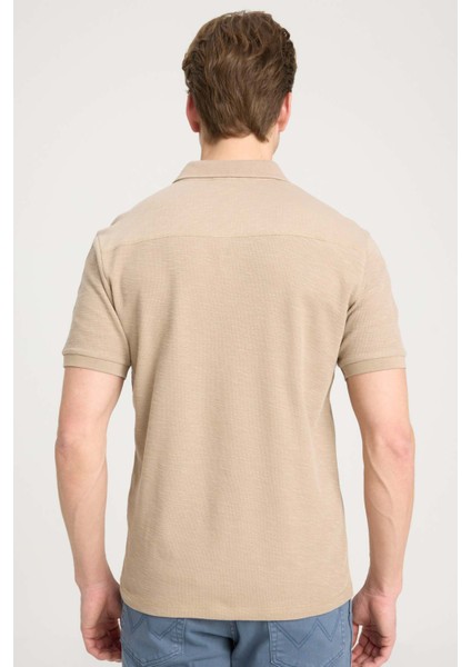 Polo Yaka T-shirt Bej Erkek Kısa Kol T-Shirt