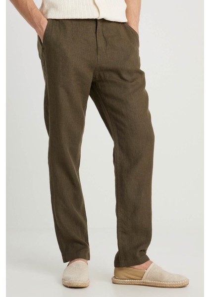 Keten Chino Pantolon Haki Erkek Pantolon