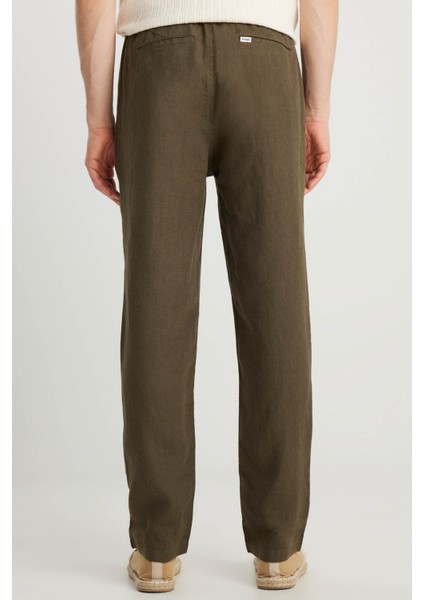 Keten Chino Pantolon Haki Erkek Pantolon