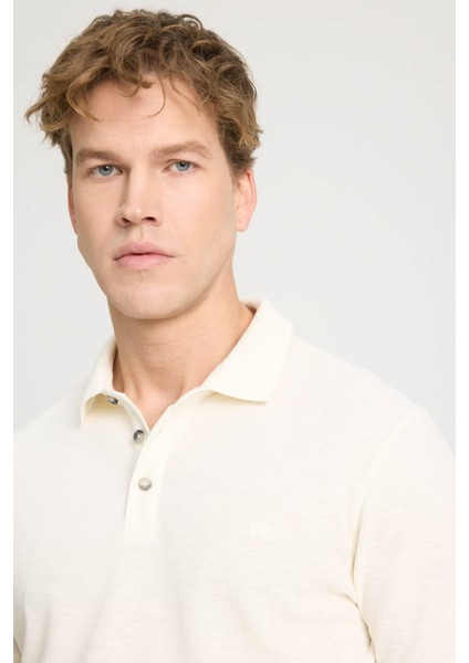 Polo Yaka T-shirt Ekru Erkek Kısa Kol T-Shirt
