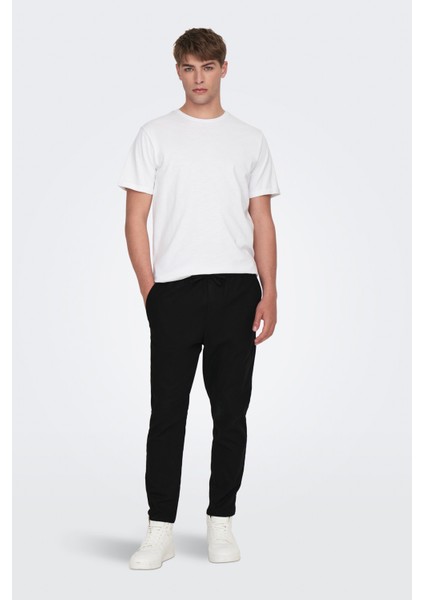 Erkek Onslinus Beli Lastikli Keten Pantolon 22024966 Siyah
