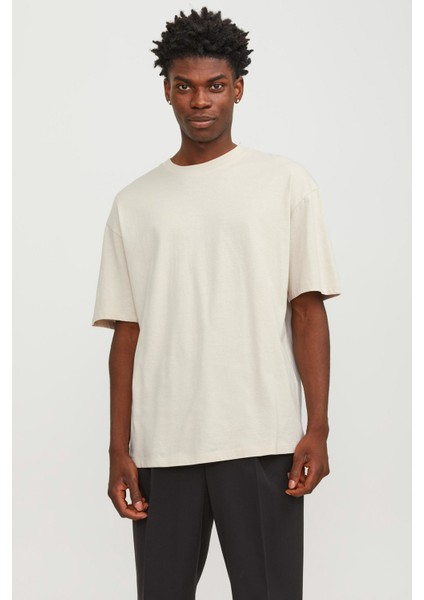 JJEBRADLEY TEE SS Krem Erkek Kısa Kol T-Shirt