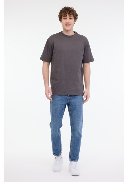 Erkek Onsfred Bisiklet Yaka Kısa Kollu %100 Pamuk T-Shirt 22022532 Füme