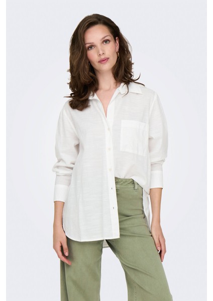 ONLSALINA L/S SHIRT WVN N KIRIK BEYAZ Kadın Gömlek