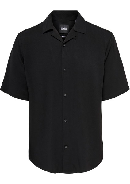 Normal Siyah Düz Erkek Gömlek Onsdash Lıfe Reg Solıd Vısc Res Ss