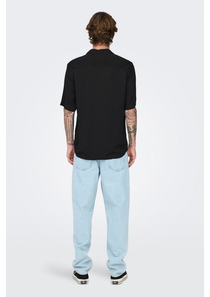 Normal Siyah Düz Erkek Gömlek Onsdash Lıfe Reg Solıd Vısc Res Ss