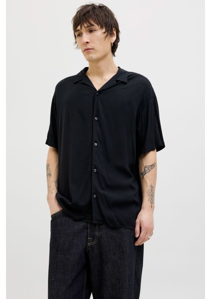 JJEJEFF SOLID RESORT SHIR Siyah Erkek Uzun Kollu Gömlek