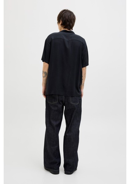 JJEJEFF SOLID RESORT SHIR Siyah Erkek Uzun Kollu Gömlek