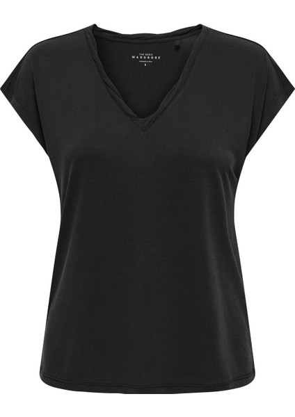 ONLHANNAH S/S V-NECK TOP Siyah Kadın Kısa Kol T-Shirt