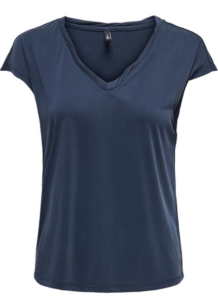 ONLHANNAH S/S V-NECK TOP Lacivert Kadın Kısa Kol T-Shirt