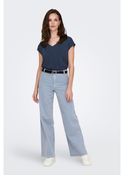 ONLHANNAH S/S V-NECK TOP Lacivert Kadın Kısa Kol T-Shirt