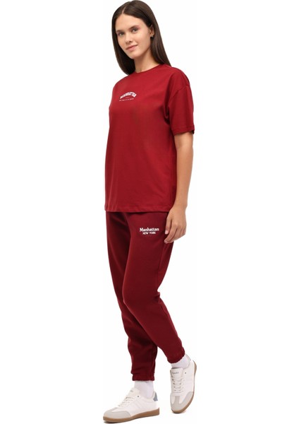 Wl 11BUD BTS-K16 5pr Bordo Kadın Kısa Kol T-Shirt