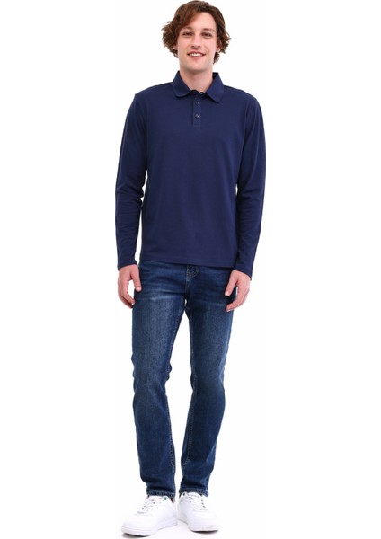 MB SN329 Ukol Polo 5pr Lacivert Erkek Uzun Kol T-Shirt