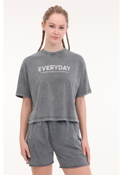 WL FREYA 11SY790 5FX Gri Kadın Kısa Kol T-Shirt