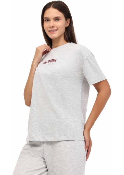 Wl 11BUD BTS-K16 5pr Grı Melanj Kadın Kısa Kol T-Shirt