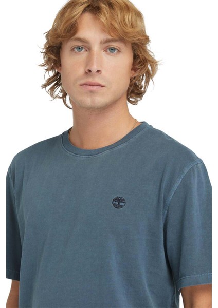 Garment Dye Short Sleeve Mavi Erkek Kısa Kol T-Shirt