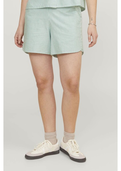 Kadin Çizgi Desenli Rahat Kesim Sort - Siva