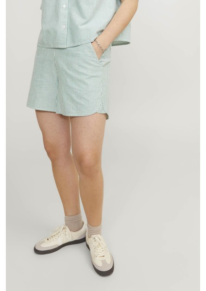 Kadin Çizgi Desenli Rahat Kesim Sort - Siva