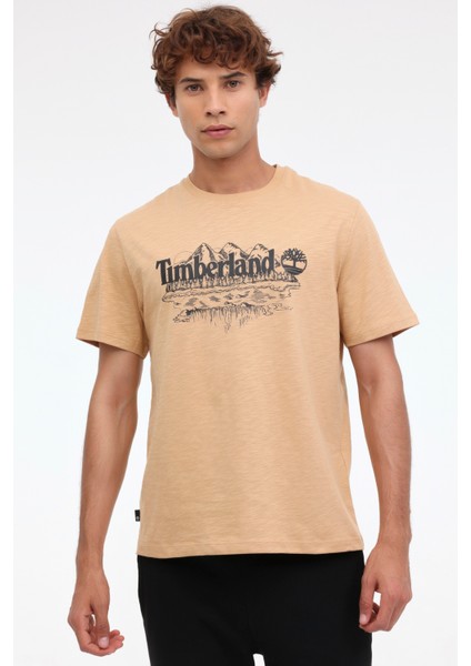 Short Sleeve Graphic Slub Kahverengi Erkek Kısa Kol T-Shirt