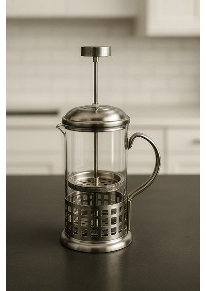 Natural Borosilikat Cam French Press Kış Çayı Filtre Kahve Demleme Demliği Ideal Boy Metalik