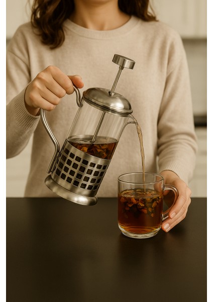Natural Borosilikat Cam French Press Kış Çayı Filtre Kahve Demleme Demliği Ideal Boy Metalik fiyatları