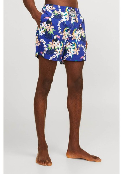 Desenli Lastikli Bel Saks Erkek Deniz Şortu 12253230