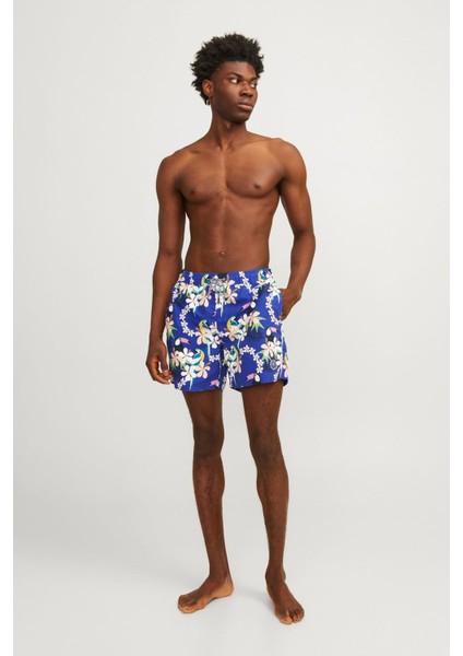 Desenli Lastikli Bel Saks Erkek Deniz Şortu 12253230