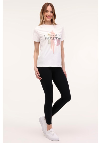 Wl Lelıa 11MS250 4fx Ekru Kadın Kısa Kol T-Shirt