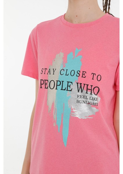 WL LAYLA 11FN17 3PR Pembe Kadın Kısa Kol T-Shirt