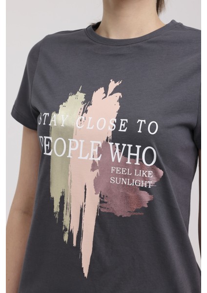 WL LELIA 11MS250 4FX Antrasit Kadın Kısa Kol T-Shirt