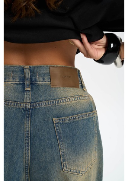 Port Kemer Detaylı Kirli Mavi Jean Pantolon