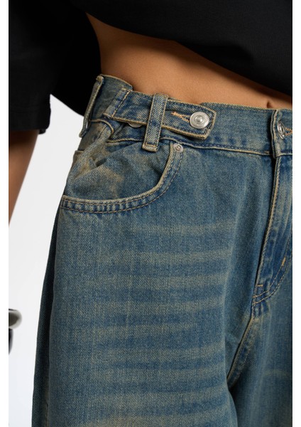 Port Kemer Detaylı Kirli Mavi Jean Pantolon