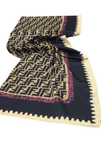 F Desen Vual Ipek Şal Siyah Fuşya