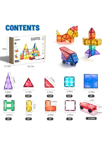 Renkli Magnetic Tiles - 100 Parça