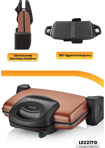 Granit Plakalı 1750W Tost ve Izgara Makinesi, 5 Kademe Isı Ayarı