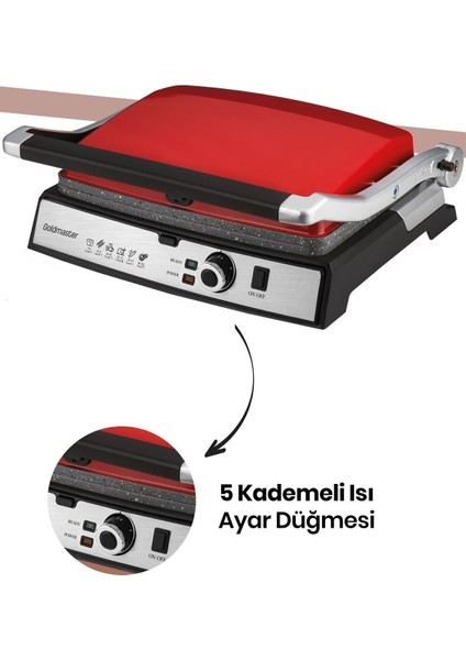 Kırmızı Paslanmaz Çelik Tost ve Izgara Makinesi, Granit Plakalar, 2000W fırsatları