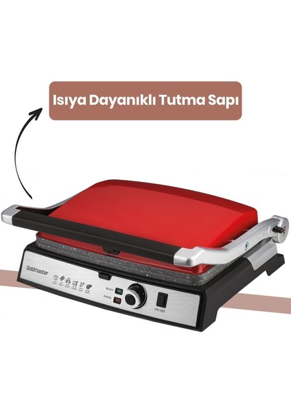 Kırmızı Paslanmaz Çelik Tost ve Izgara Makinesi, Granit Plakalar, 2000W indirimleri