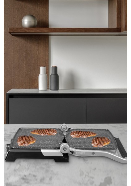 Kırmızı Paslanmaz Çelik Tost ve Izgara Makinesi, Granit Plakalar, 2000W