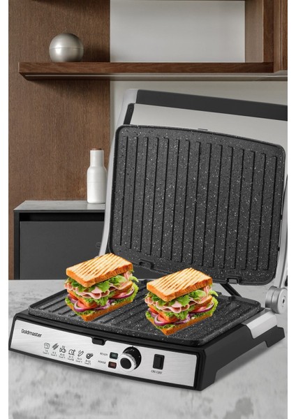 Kırmızı Paslanmaz Çelik Tost ve Izgara Makinesi, Granit Plakalar, 2000W