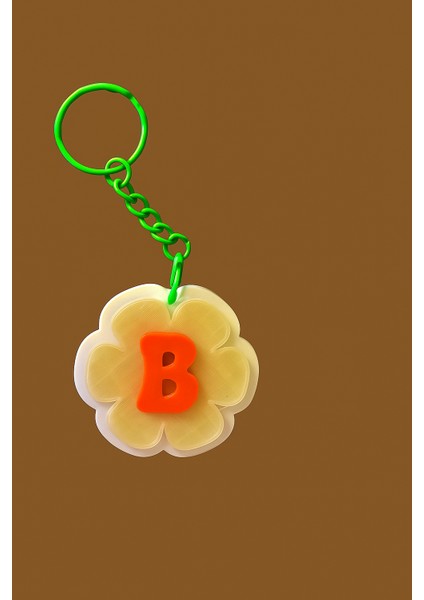 Kişiye Özel Harfli Çiçek Anahtarlık – Istediğiniz Harf Yazılır - Turuncu Harf -Kişiye Özel Hediyelik & Çanta Süsü