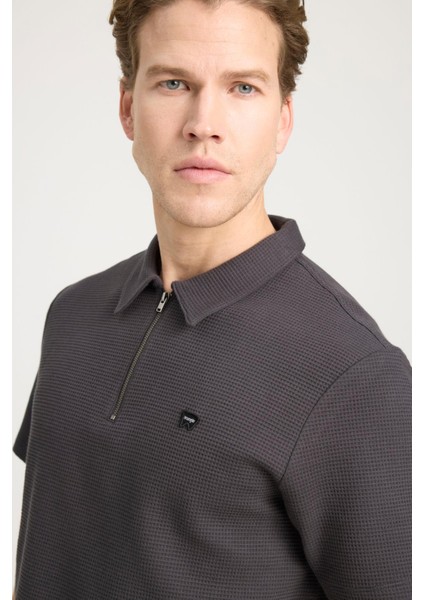 Siyah Erkek Polo T-Shirt W7Nq20528633W Fermuarlı Polo T-Shir