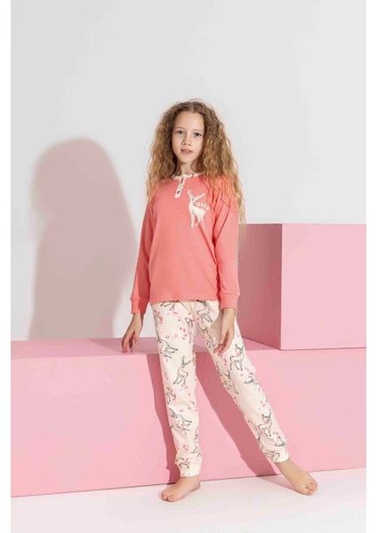 Anne-Kız Kombin Yapılabilir Uzun Kollu Geyik Desenli Interlok Aile Bağı Pijama TAKIMI-3214 fırsatları
