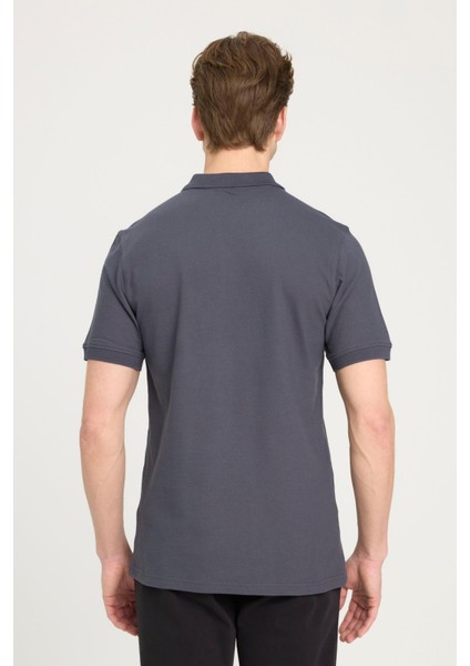 Regular Fit Normal Kesim Polo Yaka %100 Pamuk Antrasit Tişört